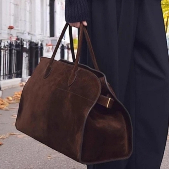 The Row Soft Margaux Suede Shoulder Bag - Dark Brown - Picture 2 of 16